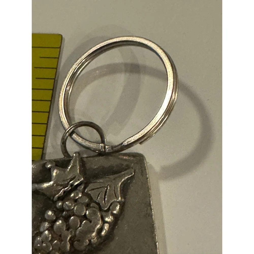 Vintage Goddess Keychain Crowned Grapes Wine Theme Silver Tone Square Charm